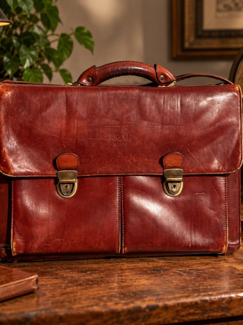Bugatti Milano Vintage Brown Leather Briefcase Messenger Bag Satchel